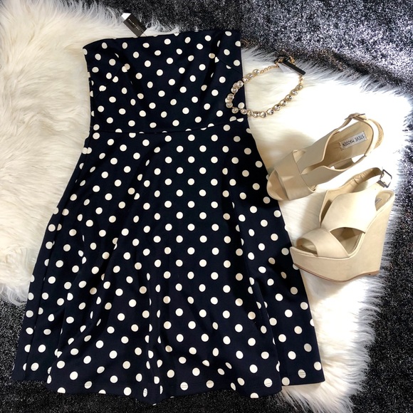 The Limited Navy polka dot strapless dress